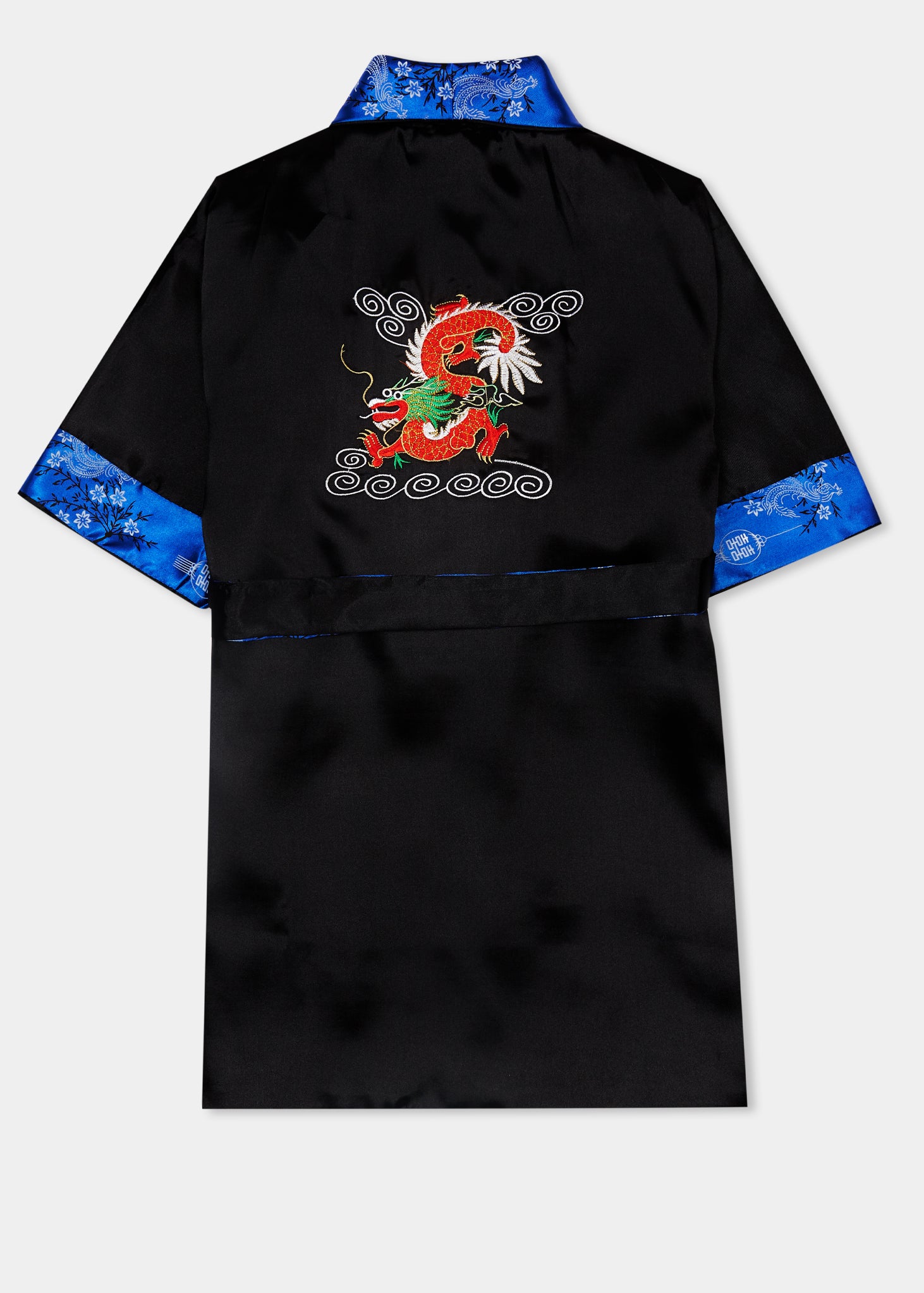 Reverse back with large multicoloured dragon embroidery 